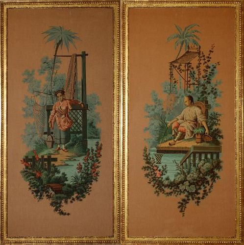 FRENCH STYLE HAND-PAINTED SILK CHINOISERIE PANELS