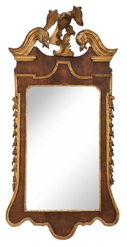 Rare Chippendale Parcel Gilt Mirror, Early Boston Label