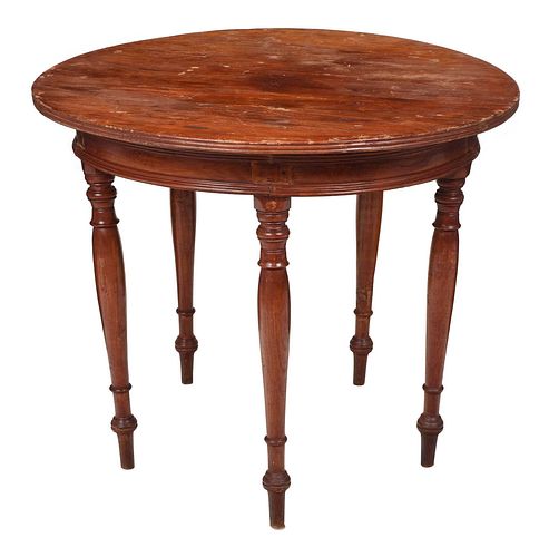 American Paint Decorated Walnut Five Leg Center Table