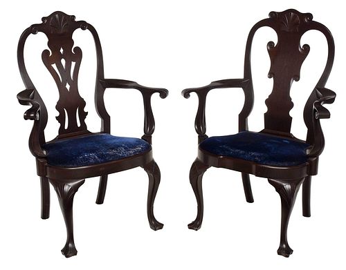 Two Similar Philadelphia Chippendale Style Open Armchairs