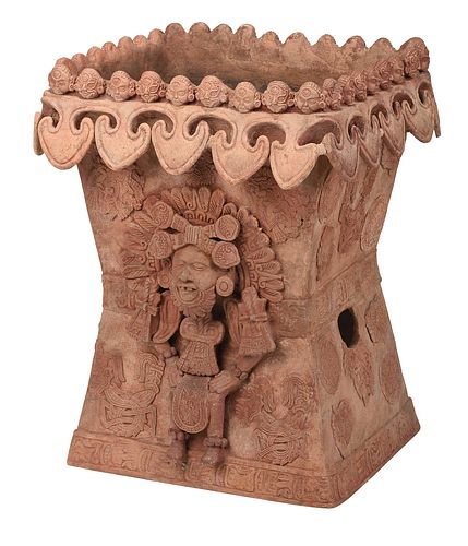 Aztec Style Molded Ceramic Figural Planter