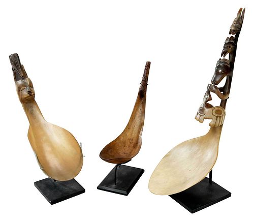 Three Northwest Coast Carved Horn Spoons