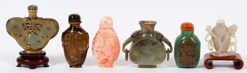CHINESE HARDSTONE & OTHER SNUFF BOTTLES, SIX