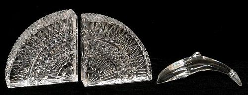 WATERFORD CRYSTAL BOOKENDS & BACCARAT DOLPHIN