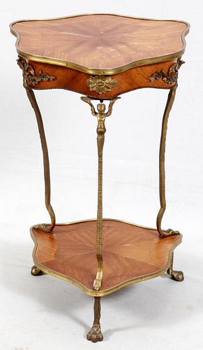 FRENCH STYLE BRASS & SATINWOOD OCCASIONAL TABLE