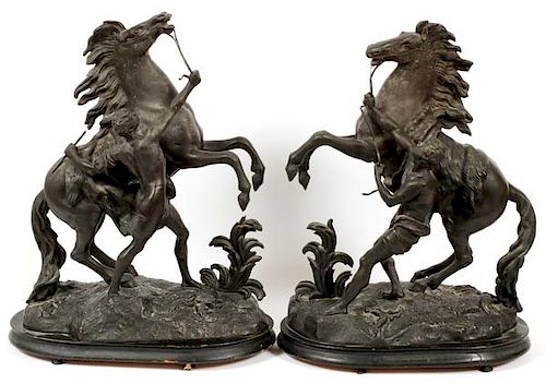 AFTER COUSTEAU SPELTER MARLEY HORSES C. 1900