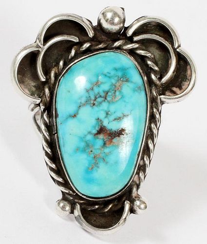 AMERICAN SOUTHWEST INDIAN SILVER & TURQUOISE RING