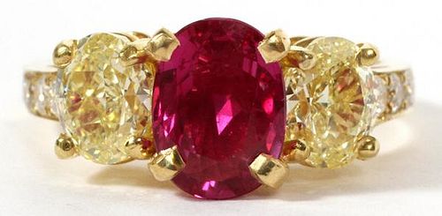 2.07CT NATURAL RUBY AND 1.96CT DIAMOND RING