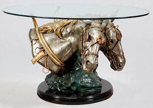 S. KELIAM DRAFT HORSE FORM BRONZE AND PEWTER TABLE
