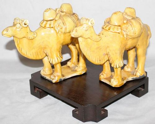 CHINESE GLAZED EARTHENWARE POTTERY CAMELS C. 1900