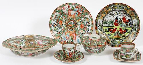 CHINESE ROSE MEDALLION PORCELAIN PLATES & CUPS