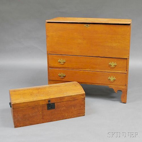 Chippendale Pine Two-drawer Blanket Chest and a Dome-top Trunk