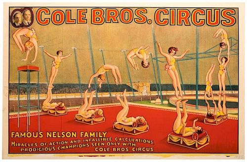 Cole Brothers Circus. Famous Nelson Family. Miracles of Action and Infallible Calculations.