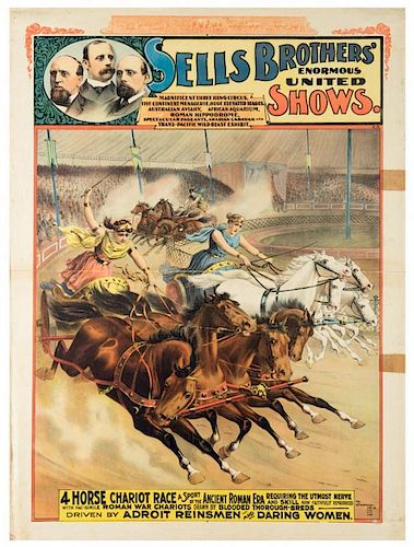 Sells Brothers Enormous United Shows. Four Horse Chariot Race