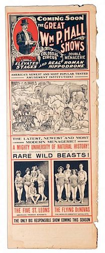 The Great Wm. P. Hall Shows Colossal Circus Double Menagerie. Rare Wild Beasts!