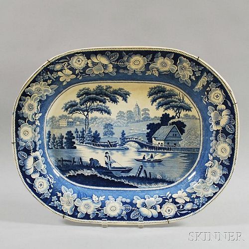 Large Blue and White Transfer-decorated Staffordshire Platter