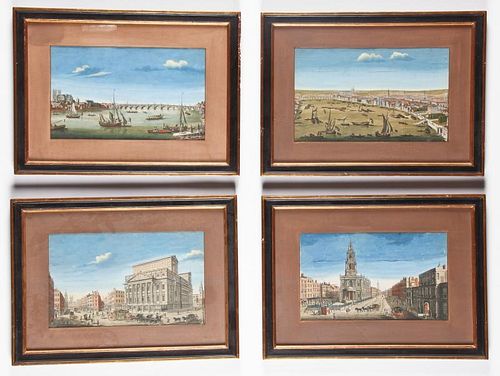 Group of 4 Hand-colored Vue D'Optique Prints: Views of London, England