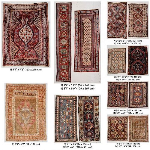Collection of 14 Antique Caucasian/Turkish/Persian  Rugs