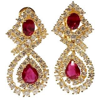 6.96CT NATURAL RUBY AND 6CT DIAMOND DANGLE EARRINGS