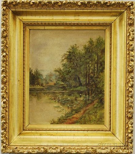 Framed Oil on Canvas Pond Scene