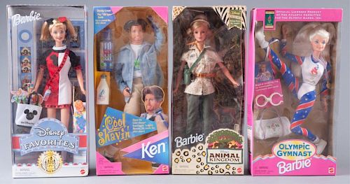 Mattel Barbie and Ken Dolls, Four (4)