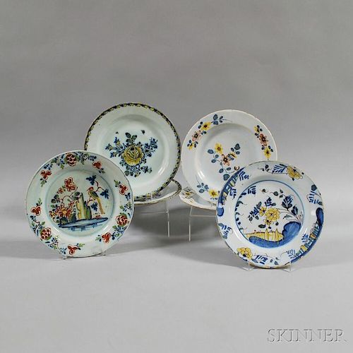Six Polychrome Floral-decorated Plates