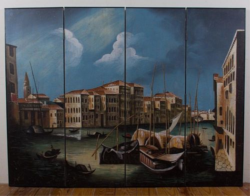 Venetian Landscape Four-Panel Screen