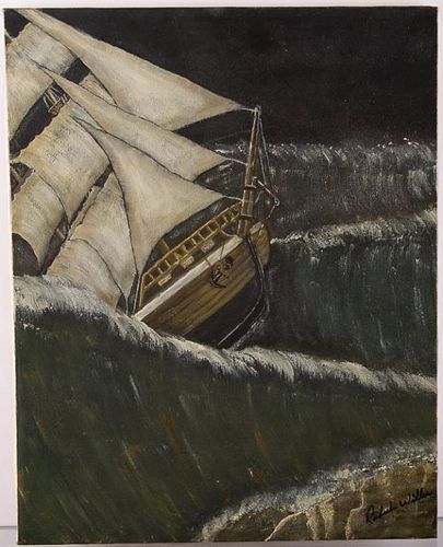 Robert Willer Oil on Canvas of Sinking Ship