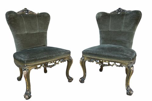 Pair Petite Velvet Belle Epoque French Side Chairs