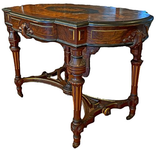 Attributed to POTTIER and STYMUS Inlaid Table with Drawers 