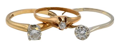 Three 14 Karat Gold and Diamond Engagement Rings