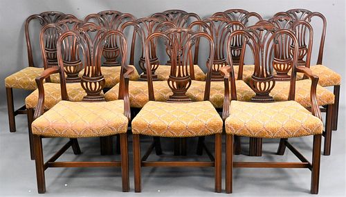 Set of 12 Mahogany Hepplewhite Style Dining Chairs