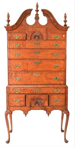Benchmade Tiger Maple Queen Anne Style Highboy