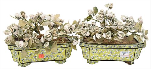 Pair of Chinese Famille Yellow Enamel Cache-Pots