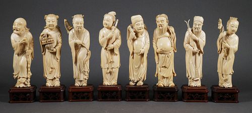 Eight Chinese Carved Ivory Figures