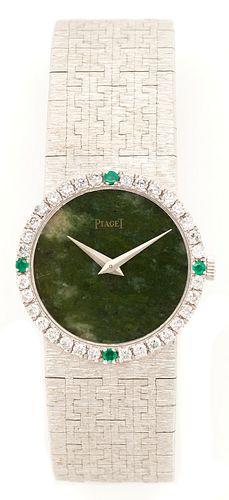 Ladies Piaget 18K Diamond & Emerald Watch, Jade Dial