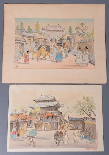 Mamoru Hiyoshi Woodblock Prints, Two (2)