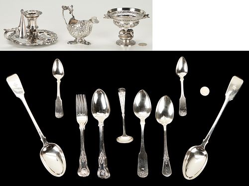 19 pcs. Assorted Flatware incl. Basket of Flowers Coin Silver,