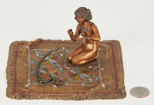 Franz Bergmann Bronze Sculpture, Woman & Snake on Rug