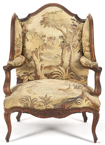 Louis XV Style Armchair or Fauteuil a Oreilles, Aubusson Upholstery