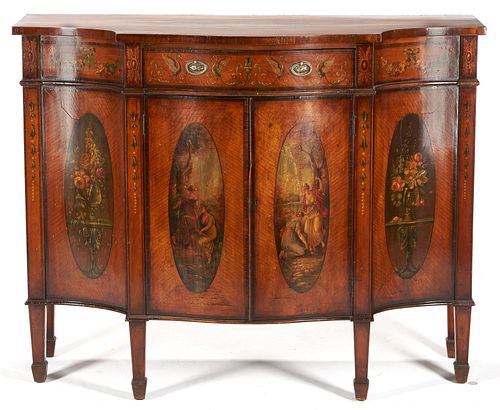 English Adams Style Painted Satinwood Cabinet or Diminutive Sideboard