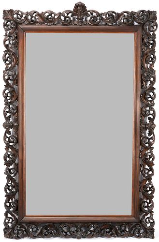 Monumental Continental Black Forest Carved Mirror