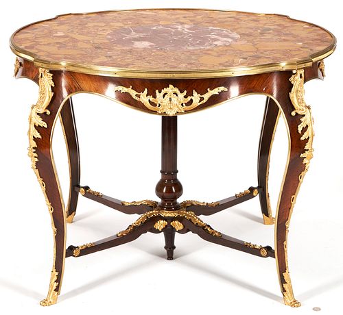Louis XV Ormolu Mounted Center Table with Variegated Marble Top