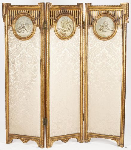 Louis XVI Style Giltwood Screen w/ Mythological Paintings