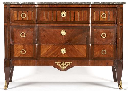 Continental Block Front Parquetry & Marble Top Commode