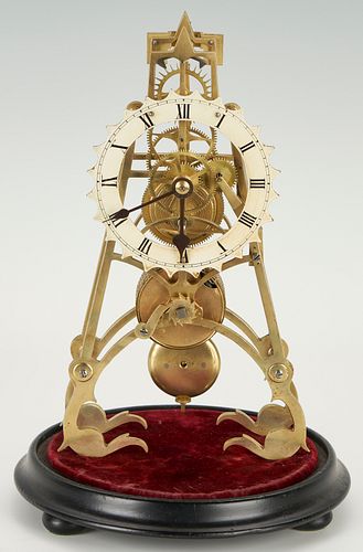Skeleton Clock w/ Glass Dome, Probably Continental