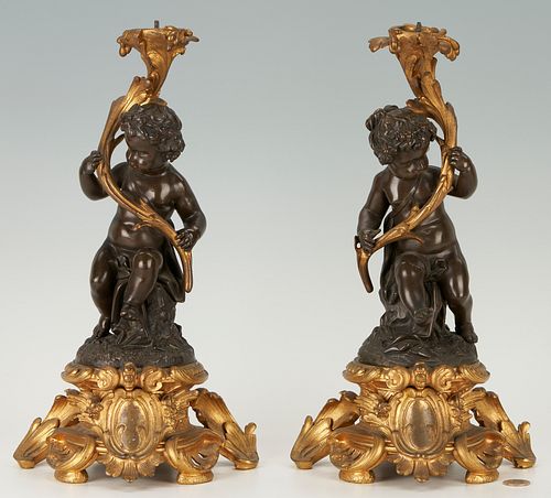Pr. French Figural Bronze Candlesticks