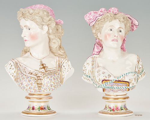 2 Continental Porcelain Female Busts, poss Nymphenburg