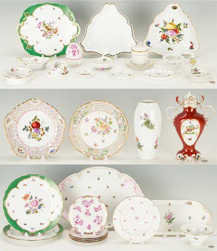 30 Pcs. Herend Tableware, incl. Fruits & Flowers, Rothschild Bird, Fortuna