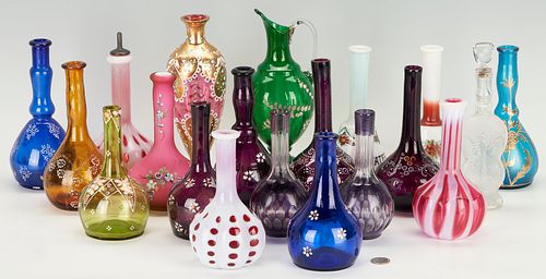 20 Colored Glass items, incl. Barber Bottles